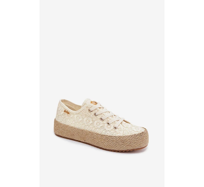 Krajkové tenisky Espadryle na platformě Lee Cooper LCW-26-31-4328 Béžové Krajkové tenisky Espadryle na platformě Lee Cooper LCW-26-31-4328 Béžové