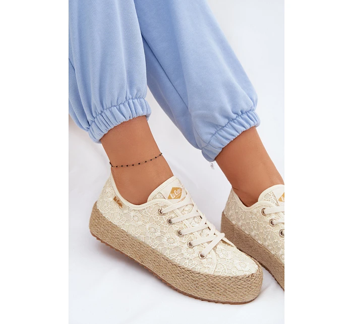 Krajkové tenisky Espadryle na platformě Lee Cooper LCW-26-31-4328 Béžové Krajkové tenisky Espadryle na platformě Lee Cooper LCW-26-31-4328 Béžové
