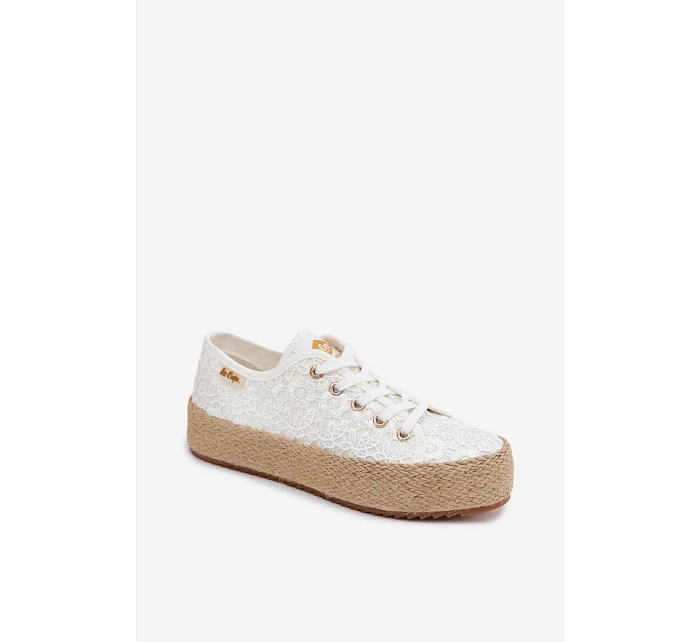 Krajkové tenisky espadrilky na platformě Lee Cooper LCW-26-31-4326 Bílé Krajkové tenisky espadrilky na platformě Lee Cooper LCW-26-31-4326 Bílé