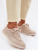 Kožené semišové dámské tenisky s otvory Béžové Almora