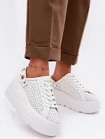 Kožené Ažurové Dámské Tenisky Na Platformě S Páskem Na Patě D&A LR61-7088 Bílé