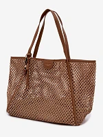 Pletená Shopper Kabelka S Připínákem Velká Světle Hnědá Mella