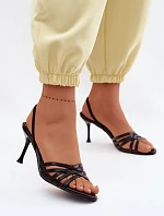 Dámské sandály na podpatku s pásky Černé Velivelle