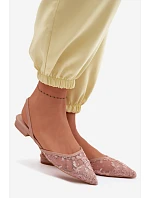 Síťované sandály s krajkou na nízkém podpatku Špinavě růžové Selissey