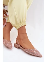 Síťované sandály s krajkou na nízkém podpatku Špinavě růžové Selissey