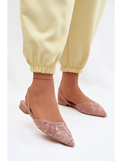 Síťované sandály s krajkou na nízkém podpatku Špinavě růžové Selissey Síťované sandály s krajkou na nízkém podpatku Špinavě růžové Selissey