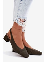 Materiálové dámské sandály na podpatku tmavě zelené Marcelle