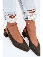 Materiálové dámské sandály na podpatku tmavě zelené Marcelle