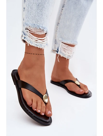 Dámské ploché žabky s zlatým detailem Černé Tella Dámské ploché žabky s zlatým detailem Černé Tella