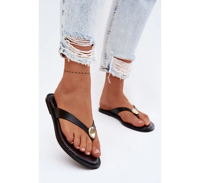 Dámské ploché žabky s zlatým detailem Černé Tella Dámské ploché žabky s zlatým detailem Černé Tella