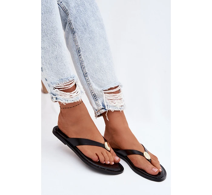 Dámské ploché žabky s zlatým detailem Černé Tella Dámské ploché žabky s zlatým detailem Černé Tella