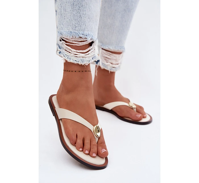 Dámské ploché žabky se zlatým detailem Světle béžové Tella Dámské ploché žabky se zlatým detailem Světle béžové Tella