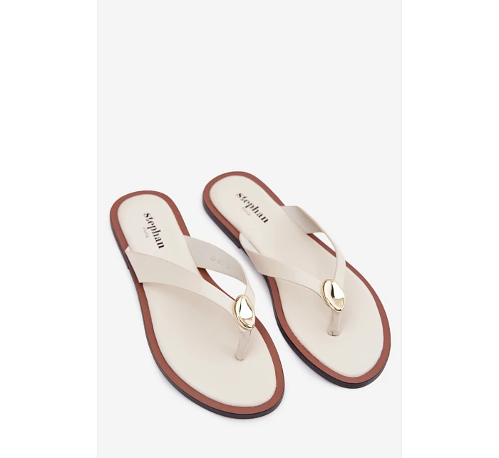 Dámské ploché žabky se zlatým detailem Světle béžové Tella Dámské ploché žabky se zlatým detailem Světle béžové Tella