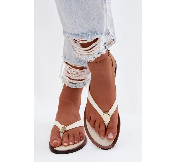 Dámské ploché žabky se zlatým detailem Světle béžové Tella Dámské ploché žabky se zlatým detailem Světle béžové Tella