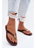 Dámské ploché žabky s zlatým detailem čokoládové Tella Dámské ploché žabky s zlatým detailem čokoládové Tella