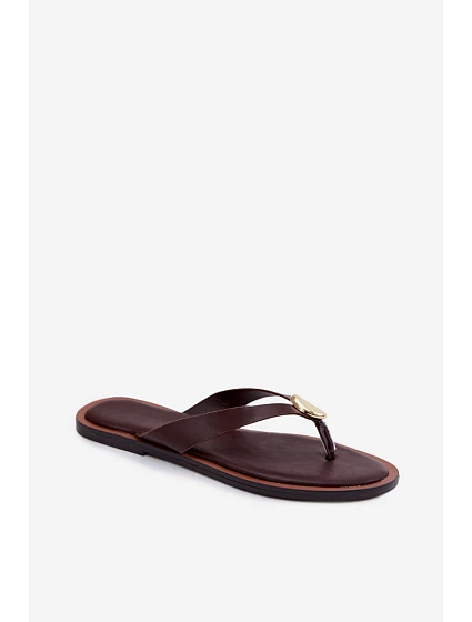 Dámské ploché žabky s zlatým detailem čokoládové Tella Dámské ploché žabky s zlatým detailem čokoládové Tella