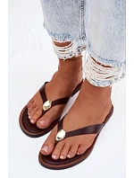 Dámské ploché žabky s zlatým detailem čokoládové Tella Dámské ploché žabky s zlatým detailem čokoládové Tella