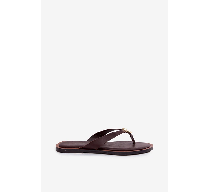 Dámské ploché žabky s zlatým detailem čokoládové Tella Dámské ploché žabky s zlatým detailem čokoládové Tella