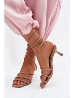 Dámské sandály na podpatku s pásky Béžové Samara
