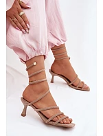Dámské sandály na podpatku s pásky Béžové Samara