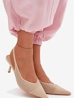 Dámské sandály z síťoviny na podpatku Béžové Emiliana
