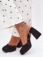 Dámské sandály na masivním podpatku ve tvaru sloupku s páskem se štrasem Černé Seraphina