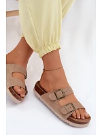 Kožené semišové dámské pantofle s přezkami tmavě béžové Rosaliae