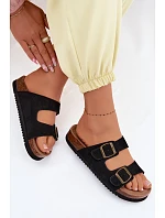 Kožené semišové dámské pantofle s přezkami černé Rosaliae