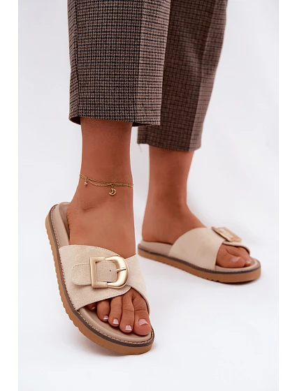 Dámské nazouváky se zlatým přezkou světle béžové Elviane Dámské nazouváky se zlatým přezkou světle béžové Elviane