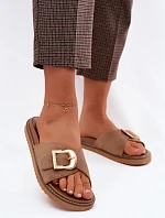 Dámské pantofle s zlatým sponou tmavě béžové Elviane