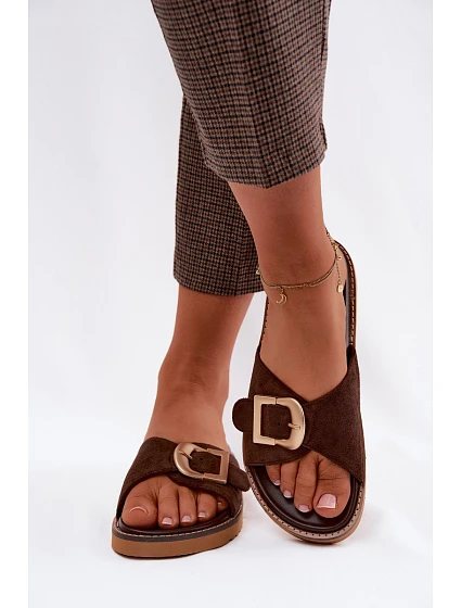 Dámské pantofle s zlatým sponou tmavě béžové Elviane Dámské pantofle s zlatým sponou tmavě béžové Elviane