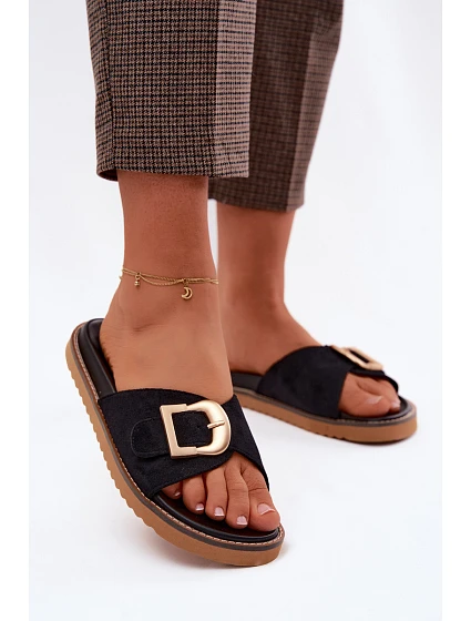 Dámské pantofle Černé se zlatou sponou Elviane Dámské pantofle Černé se zlatou sponou Elviane