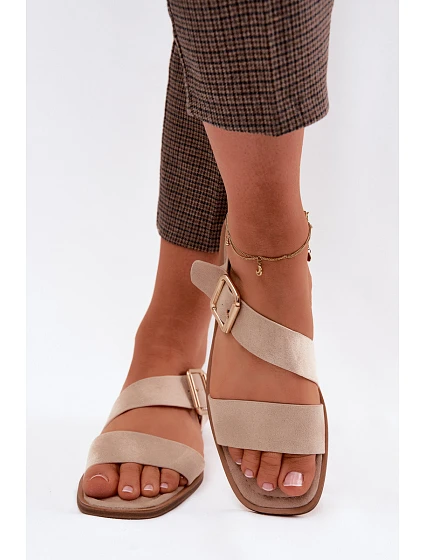 Dámské sandály na ploché podrážce Béžové se zlatou sponou Verissea Dámské sandály na ploché podrážce Béžové se zlatou sponou Verissea