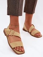 Dámské sandály na ploché podrážce se zlatou přezkou Žluté Verissea