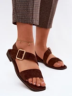 Dámské sandály na ploché podrážce se zlatým přezkou čokoládové Verissea