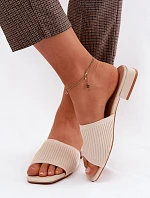 Materiálové dámské pantofle na nízkém podpatku Světle béžové Belissea