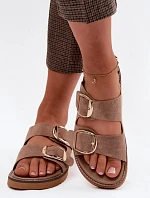 Dámské nazouváky z imitace semiše se zlatými přezkami Khaki Averia