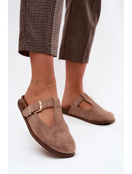Dámské pantofle Mule z imitace semiše tmavě béžové Melvia Dámské pantofle Mule z imitace semiše tmavě béžové Melvia