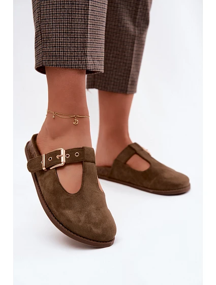 Dámské pantofle Mule z imitace semiše tmavě zelené Melvia Dámské pantofle Mule z imitace semiše tmavě zelené Melvia
