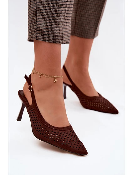 Dámské otevřené sandály na podpatku z imitace semiše Čokoládové Velvia Dámské otevřené sandály na podpatku z imitace semiše Čokoládové Velvia