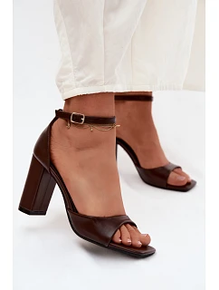Dámské sandály na podpatku z umělé kůže čokoládové Melvra