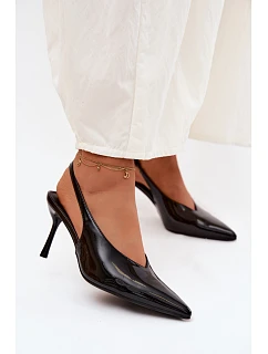 Lakované Podpatky Sandály Z Eko Kůže Černé Norvra