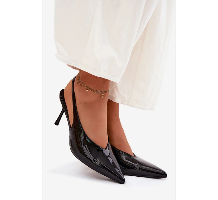 Lakované Podpatky Sandály Z Eko Kůže Černé Norvra Lakované Podpatky Sandály Z Eko Kůže Černé Norvra