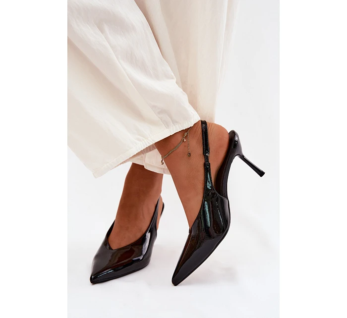 Lakované Podpatky Sandály Z Eko Kůže Černé Norvra Lakované Podpatky Sandály Z Eko Kůže Černé Norvra