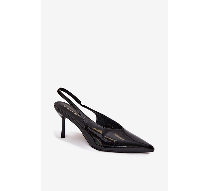 Lakované Podpatky Sandály Z Eko Kůže Černé Norvra Lakované Podpatky Sandály Z Eko Kůže Černé Norvra