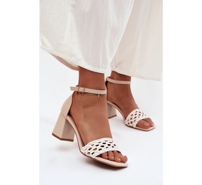 Ženské sandály na podpatku s pleteným vzorem světle béžové Felena Ženské sandály na podpatku s pleteným vzorem světle béžové Felena