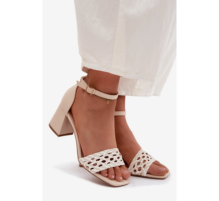 Ženské sandály na podpatku s pleteným vzorem světle béžové Felena Ženské sandály na podpatku s pleteným vzorem světle béžové Felena