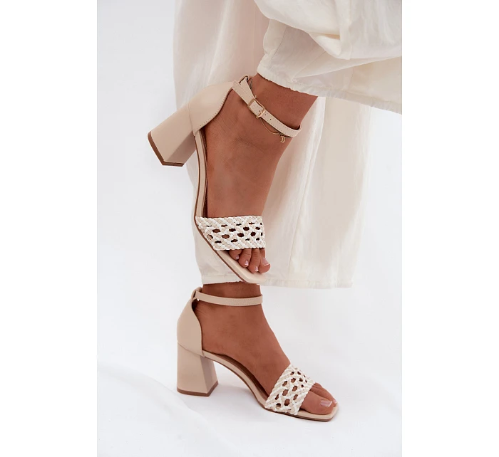 Ženské sandály na podpatku s pleteným vzorem světle béžové Felena Ženské sandály na podpatku s pleteným vzorem světle béžové Felena