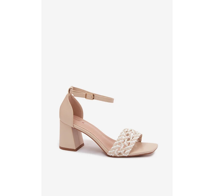 Ženské sandály na podpatku s pleteným vzorem světle béžové Felena Ženské sandály na podpatku s pleteným vzorem světle béžové Felena