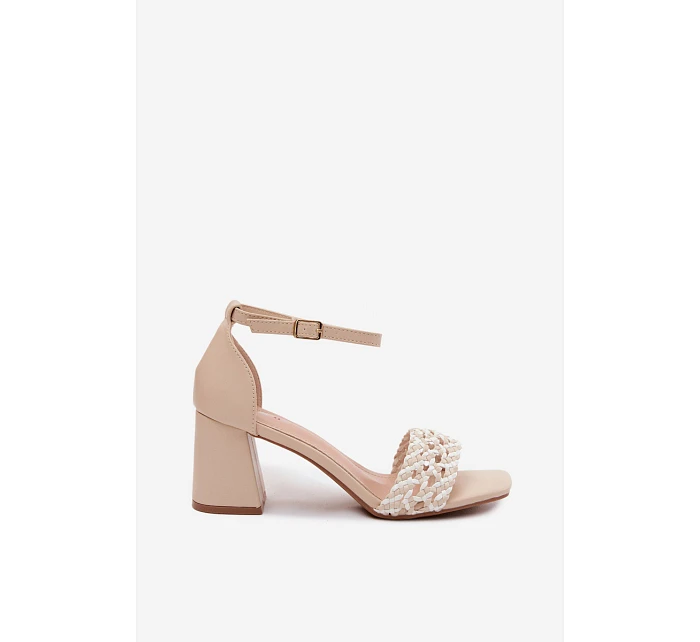 Ženské sandály na podpatku s pleteným vzorem světle béžové Felena Ženské sandály na podpatku s pleteným vzorem světle béžové Felena